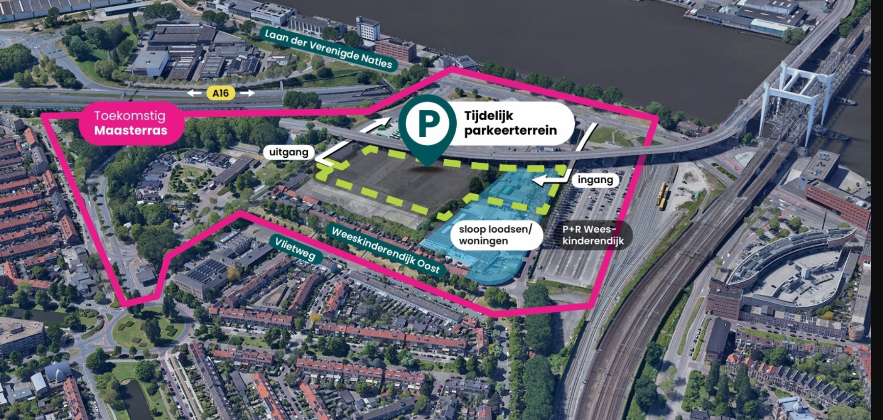 Tijdelijk parkeerterrein Maasterras