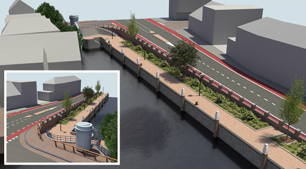 3D animatie van tijdelijke situatie omgeving na de vervanging van de kademuur