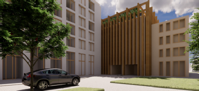 Schets ingang nieuwe Spuihavengarage.