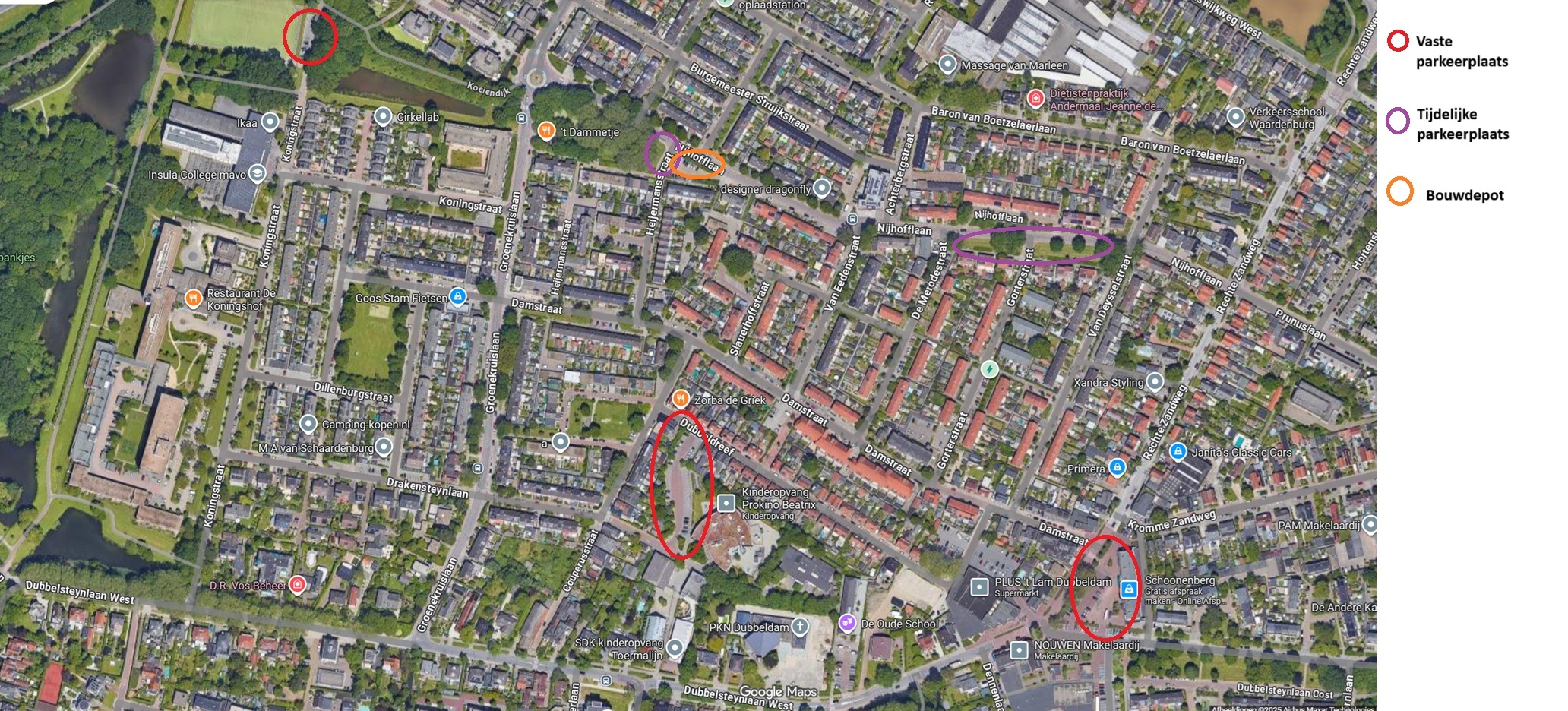 Locatie parkeerplaatsen en bouwdepot Oranjekwartier