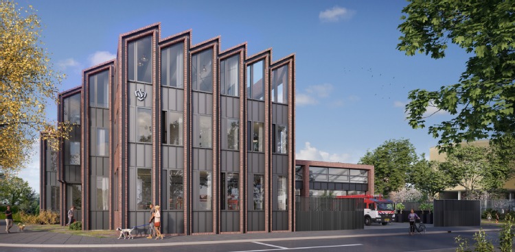 Schets van nieuwe brandweerkazerne op het Oranjepark