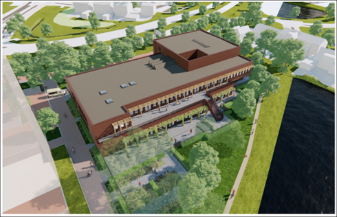 Parkzijde van het Drechtster College aan de Karel Doormanweg