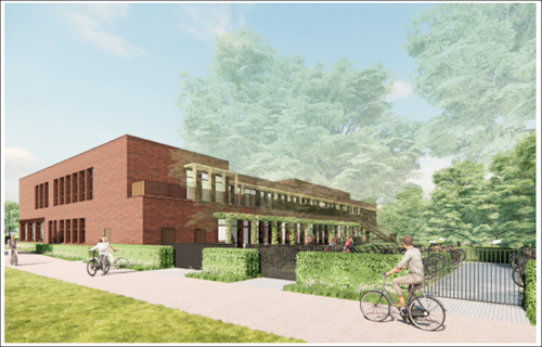 Zuidzijde van het Drechtster College aan de Karel Doormanweg