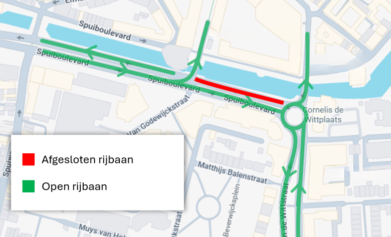 Kaartje werkzaamheden Spuiboulevard Oost