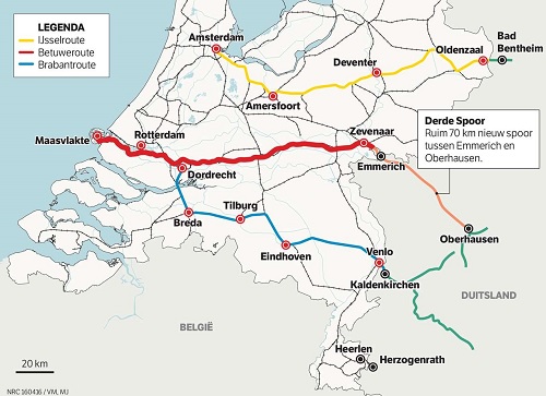 Spoorkaart IJsselroute, Betuweroute en Brabantroute