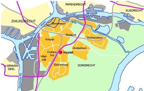 kaartje ligging Kombipark, locatie Hostel