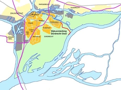 kaartje ligging Dijkversterking Dordt-oost 