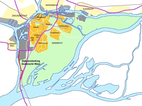 kaartje ligging dijkversterking Dordt-West