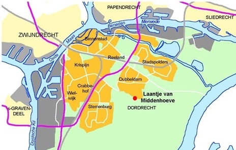 kaartje ligging 1e herziening Dubbeldam, locatie laantje van Middenhoeve