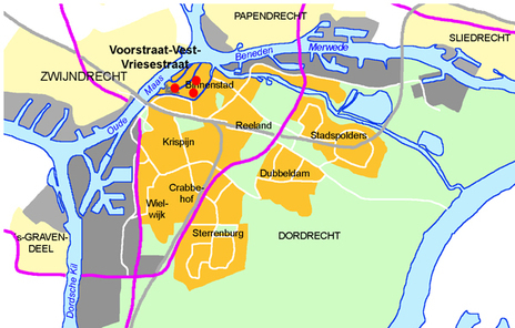 kaartje ligging 2e herziening bestemmingsplan Historische Binnenstad, functieverruiming 